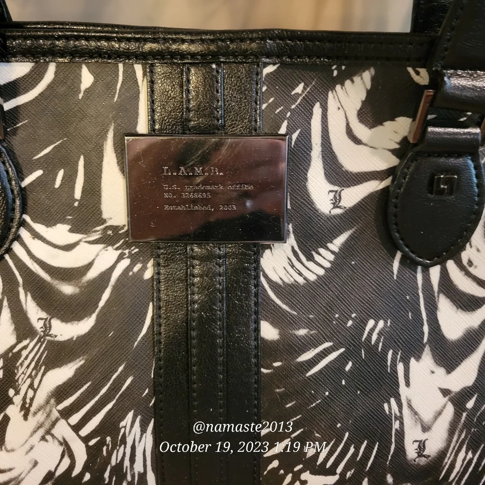 L.A.M.B. by Gwen Stefani Black White Tote Bag Luxury Designer #607 - Picture 3 of 15